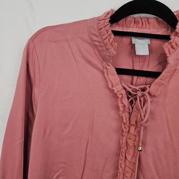 Chicos Womens Top Modal Long Sleeve Ruffle Blouse Size 2 Rose Pink Long Sleeve - Picture 5 of 13